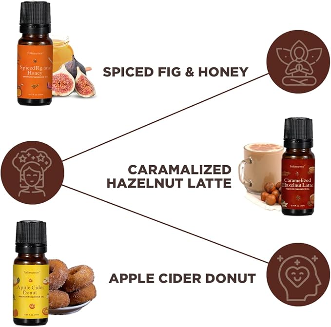 Folkulture Essential Oils for Home | Set of 6 (0.34 fl oz x 6) Fall Essential Oils or Diffuser Oil for Relaxation | Pumpkin Spice, Vanilla Essential Oil or Fall Scents | Fall Essentials for Women