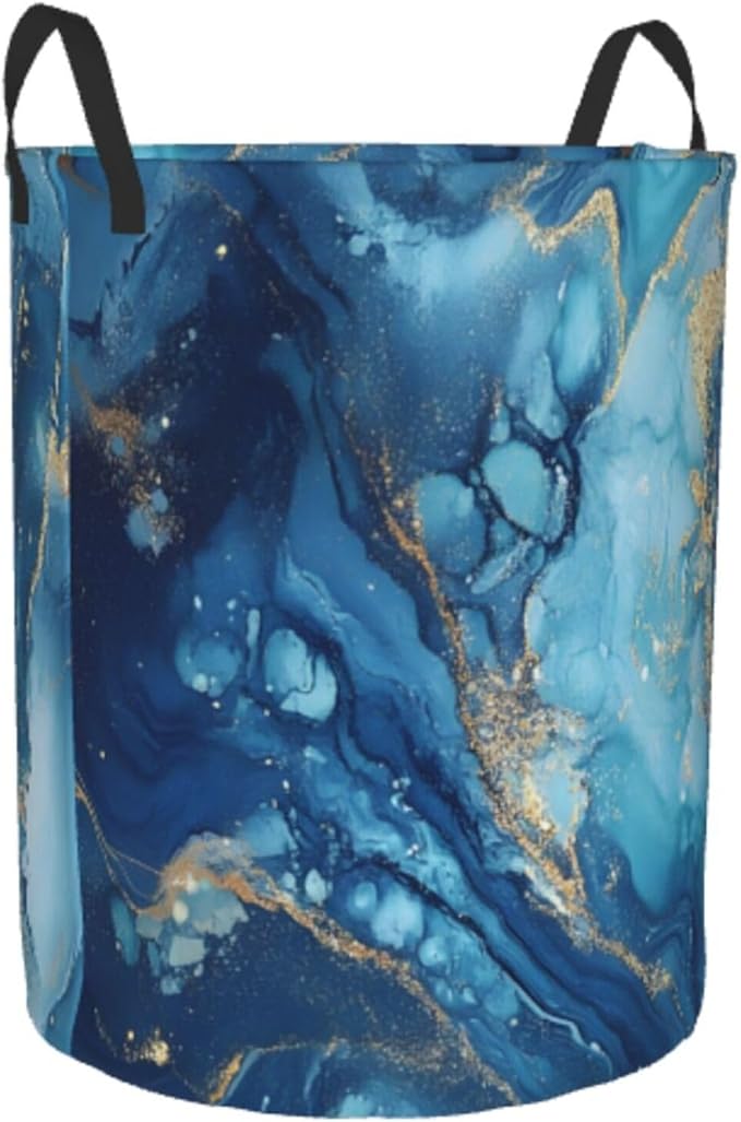 Laundry Basket Blue Texture Collapsible Large Capacity,63L Dirty Clothes Basket Durable Lightweight Hamper With Handles Ideal For Clothes,Toys Home Organization19.6 * 15.7in