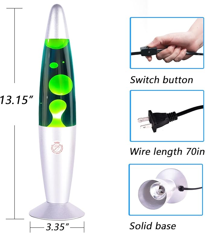 Green Magma Lamps with in Blue Liquid for Adults and Kids 13 Inches Glitter Lamp with Sliver Base Liquid Motion Lamp Great for Home Room Office Decor