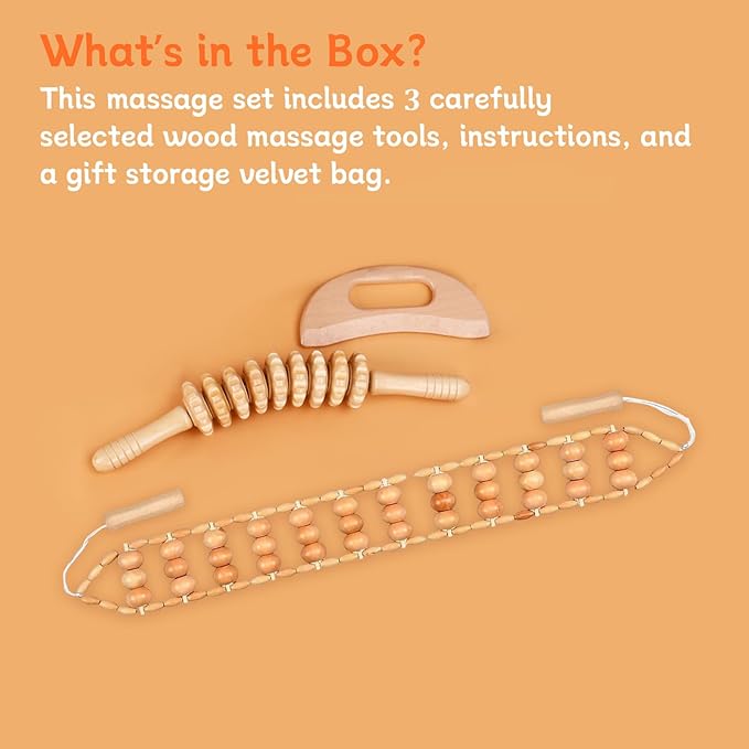 3PCS Wood Therapy Massage Tools, Lymphatic Drainage & Body Sculpting Wooden Massager, Maderoterapia Anti-Cellulite Tool for Deep Tissue Massage, Pain Relief & Muscle Recovery