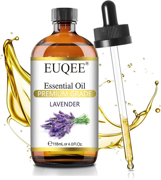 EUQEE Lavender Essential Oil 118mL Pure Lavender Oil Large Capacity Essential Oil with Glass Dropper for Diffuser, DIY Candle - 4Fl. Oz