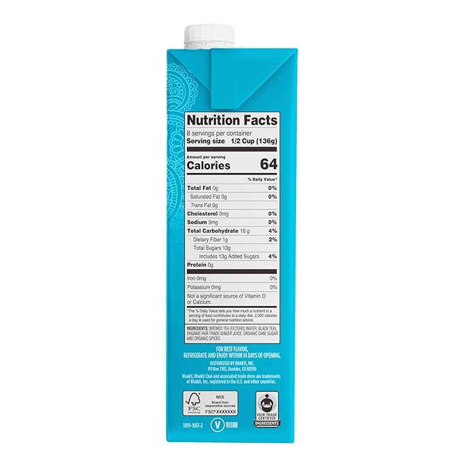 Bhakti Chai Tea Concentrate | Original, Organic Fresh Ginger, Black Tea, Sweetened, Spiced, Dairy-Free, Vegan (Pack of 2)