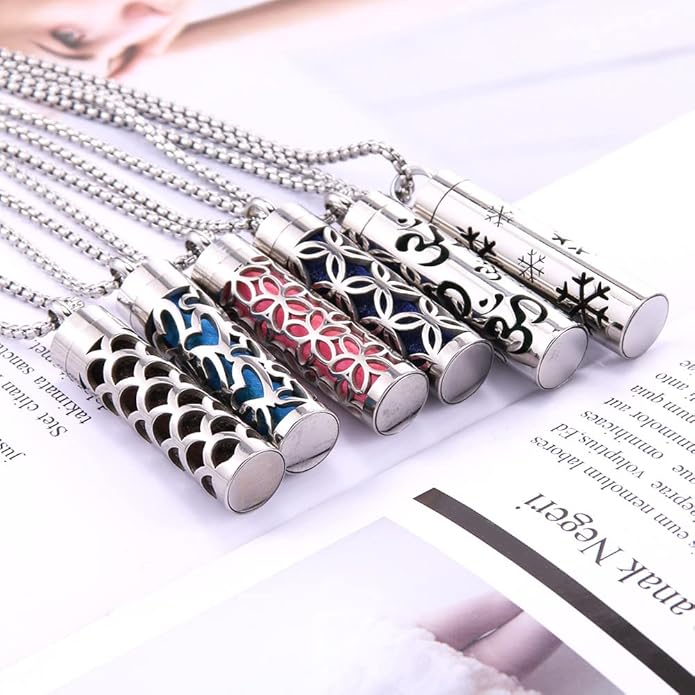 H&PY 2PCS/lot Essential Oil Necklace for Women, Aromatherapy Pendant Necklace 316L Stainless Steel Diffuser Necklace, Essential Oil Jewelry Gift for Men Women, Couple fragrance necklace