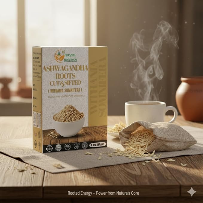 Herbs Botanica Ashwagandha Root Tea Loose Leaf for Herbal Tea, Ashwagandha Tea Herb Supplements, Withania Somnifera for Immune Support and Strength 3-5 mm Cuts Size 8 Oz Package