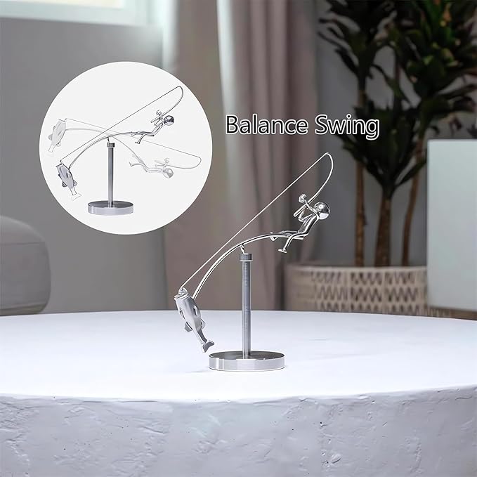 Fisherman Balancing Sculpture, Interactive Physics Balance Art Desk Toy for Stress Relief, Creative Home Office Art Deco Gift for Men & Angler Lovers (1 PC)