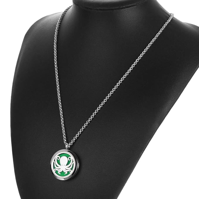 Essential Oil Diffuser Necklace Stainless Steel Aromatherapy Octopus Animal Locket Pendant with 24" Chain & 8 Pads - Birthday Christmas Perfume Jewelry Gift for Women Men