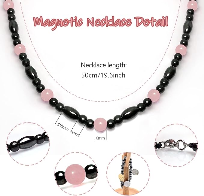 Hion Magnetic Therapy Necklace Hematite Black Obsidian Rose Quartz Magnetic Necklace