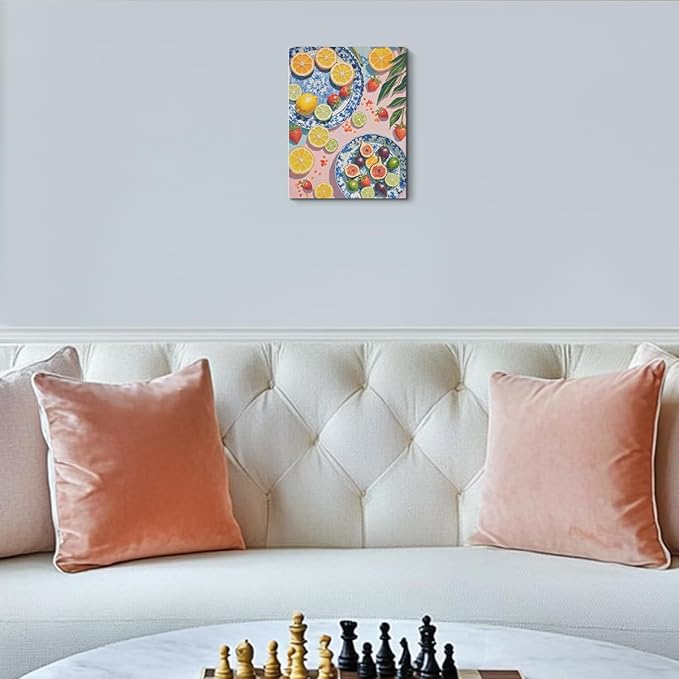 Italy Lemon Wall Art, Citrus Fruit Botanical Still Life Oil Painting Canvas Framed Prints Modern Decorations, Summer Aesthetic Theme Poster for Living Room Dining room Entryway Farmhouse