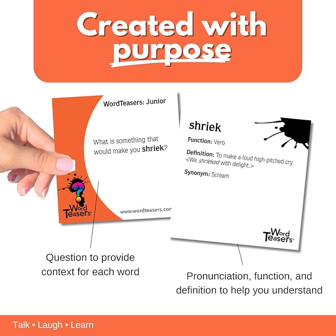 ? WORD TEASERS Junior - Vocabulary Word Game for Kids 8+ - Fun Family Conversation Starters - Reading Games for Elementary & Middle School - 150 Vocabulary Flash Cards/Conversation Cards