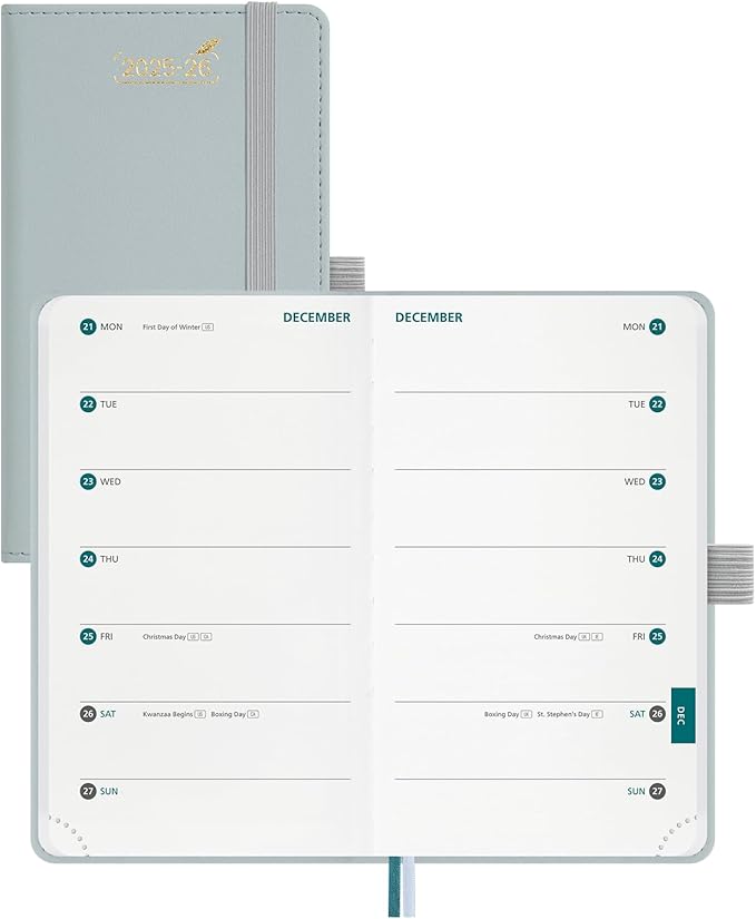 BEZEND Pocket Planner 2026 Weekly and Monthly (3.5" x 6"), 2-Column Calendar Book for Purse (Jul 25-Dec 26), Dual Schedule for Daily Appointment, Inner Pocket, PU Leather Hardcover - Dutch Blue