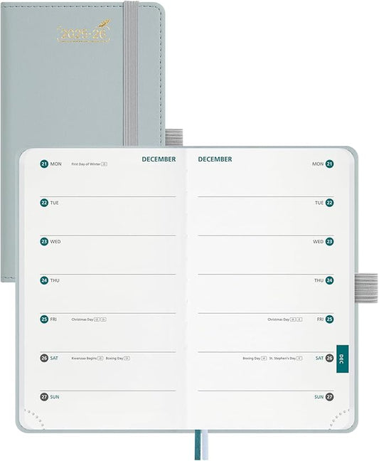 BEZEND Pocket Planner 2026 Weekly and Monthly (3.5" x 6"), 2-Column Calendar Book for Purse (Jul 25-Dec 26), Dual Schedule for Daily Appointment, Inner Pocket, PU Leather Hardcover - Dutch Blue