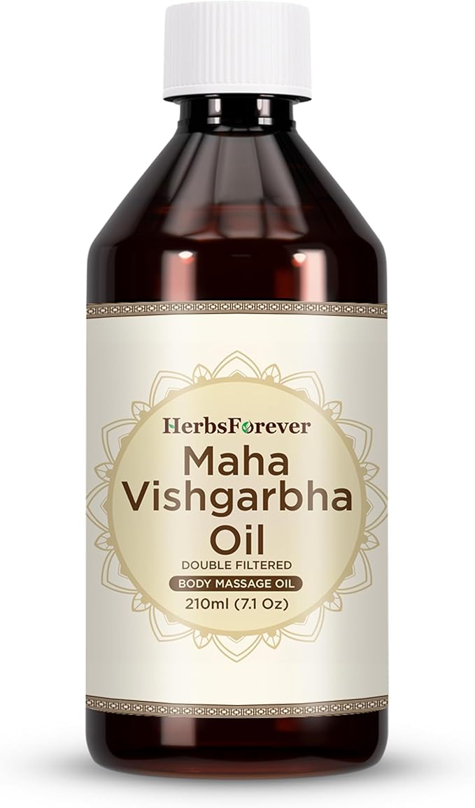 HerbsForever Maha Vishgarbha Oil Authentic Ayurvedic Massage Oil Supports Blood Circulation Improves Joint and Ligament Health Cold Pressed Premium Oil Non GMO, 7.1 fl oz