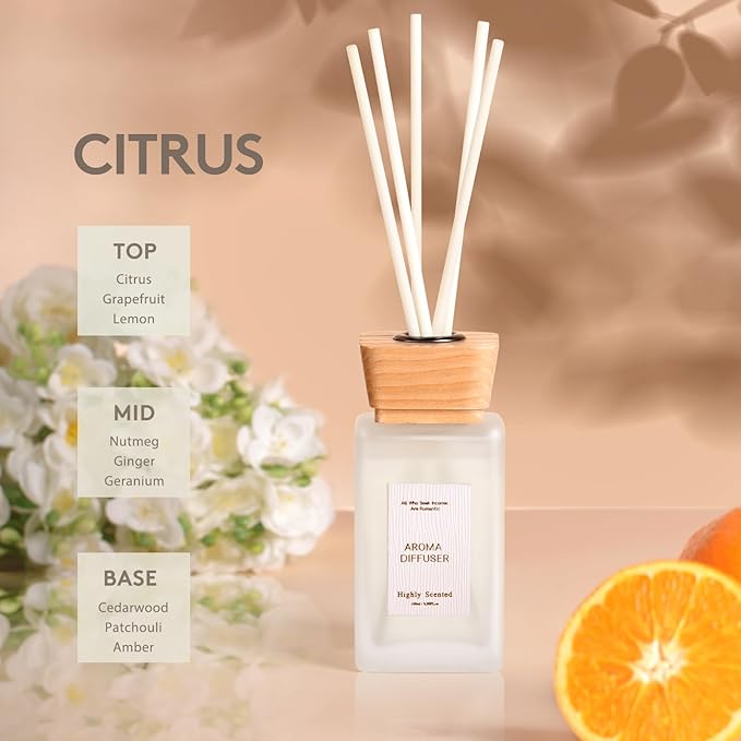 Reed Diffuser Set, 5.2 oz Citrus Scent Reed Diffuser with Sticks, Reed Diffusers for Home Bedroom Apartment Bathroom Decor, Scented Diffuser Gift for Home Fragrance.