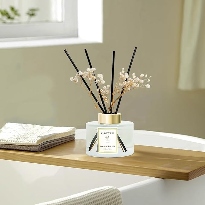 Reed Diffuser Set,5.07 fl oz (150 ml) - Ocean & Sea Salt Oil Diffusers with 8 Reed Sticks,Home Fragrance Reed Diffuser for Bathroom Shelf Decor