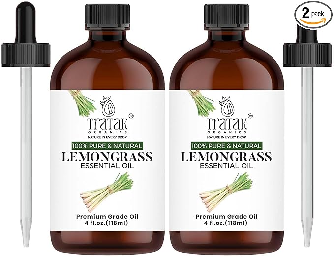 Lemongrass Essential Oil, 100% Pure and Natural Oil with Premium Glass Dropper, Undiluted Essential Oil for Aromatherapy, Diffuser, Humidifier, Oil for Skin & DIYs, Huge 4 fl oz (Pack of 2)