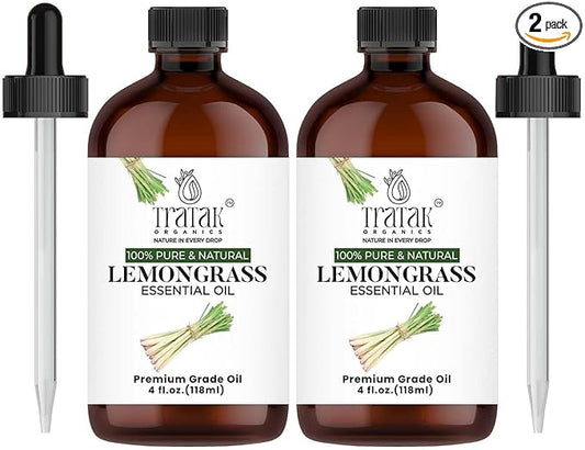 Lemongrass Essential Oil, 100% Pure and Natural Oil with Premium Glass Dropper, Undiluted Essential Oil for Aromatherapy, Diffuser, Humidifier, Oil for Skin & DIYs, Huge 4 fl oz (Pack of 2)