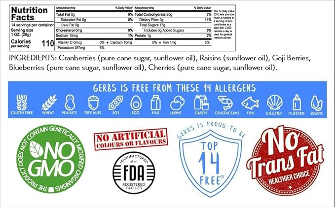 Gerbs Super 5 Dried Fruit Snack Mix 14 oz. | Unsulfured, No Additives, Resealable Bag | Naturally Chewy & Fruit-Forward Blend | Top 14 Allergen-Free