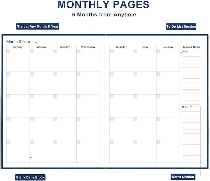 Daily & Monthly Planner for 2025 2026 or Anytime - ADHD Planner Two Pages Per Day, Daily Planner Undated to Increase Focus, Eliminate Overwhelm, Achieve Your Biggest Goals, 8.5'' × 11'', Blue