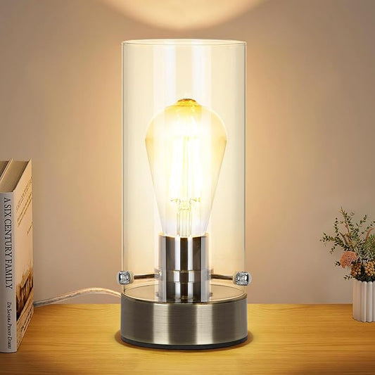 Bedside Nightstand Lampfor Bedroom Living Room, Modern Table Lamp Desk Lamp with Glass Lamp Shape, 2700K 6W Glass Bulb Included(Bronze).