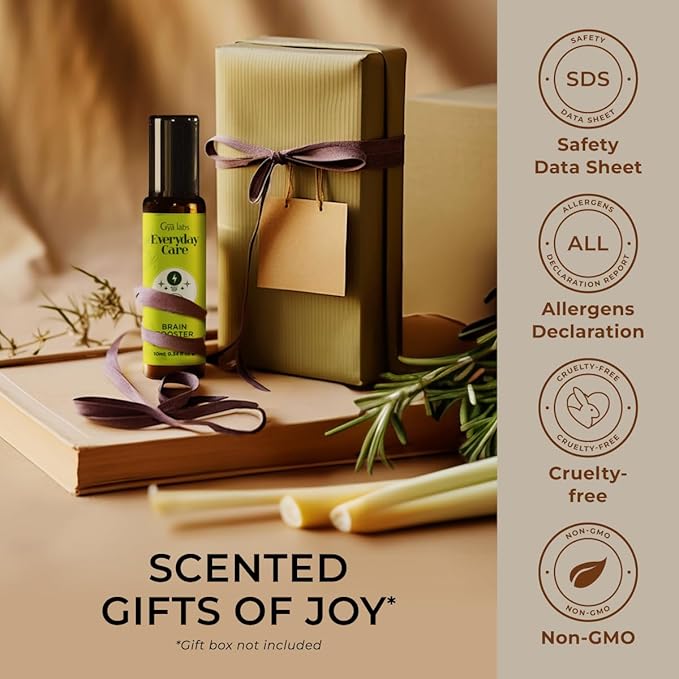 Gya Labs Brain Booster Essential Oil Roll On - 0.34 Fl Oz - Travel Size Roller for Camping, Skin, Aromatherapy Relief, Convenience