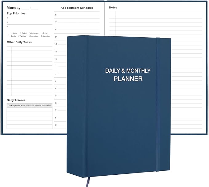 Daily & Monthly Planner for 2025 2026 or Anytime - ADHD Planner Two Pages Per Day, Daily Planner Undated to Increase Focus, Eliminate Overwhelm, Achieve Your Biggest Goals, 8.5'' × 11'', Blue