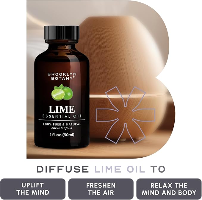 Brooklyn Botany Lime Essential Oil - 100% Pure and Natural - Premium Grade Oil with Dropper - for Aromatherapy and Diffuser - 1 Fl Oz