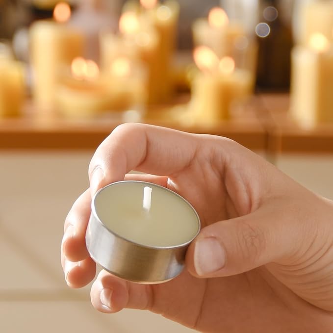 25-Pack Pure Beeswax Tealight Candles in Aluminum Cups - 4-5 Hour Burn Time, Lead-Free Cotton Wick, Natural Unscented Candles，White