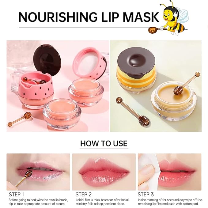 Charm Kiss,4PCS Bee Balm Lip Balm Honey Pot & Strawberry Sleeping Lip Mask,Hydrating & Prevention Dry,Winter Lip Care Products,2PCS Honey POT & 2 PCS Strawberry Pot,30 items,4.0 Count