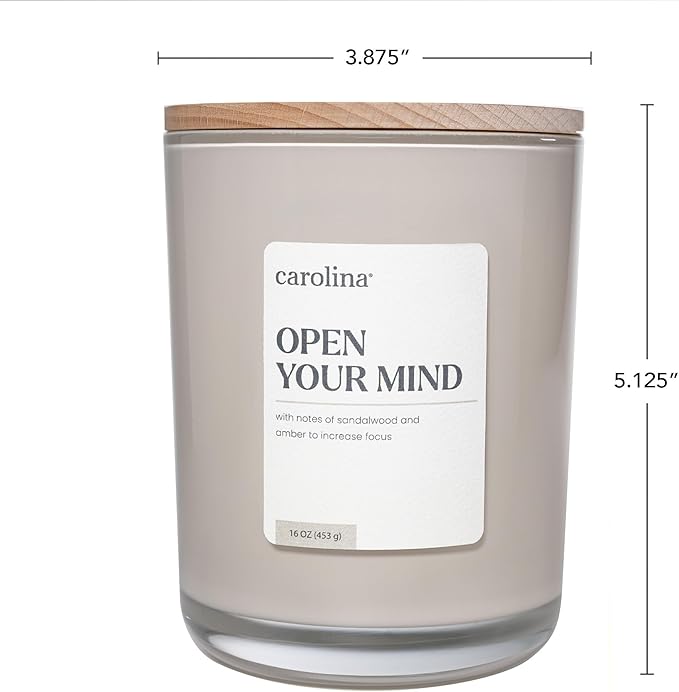 Carolina Open Your Mind Scented Candle, 16 oz Sandalwood & Amber Scented, 2 Wick Wellness Relaxing Candle, 60H Burn Time, Ideal for Creating a Welcoming Home - Made in The USA