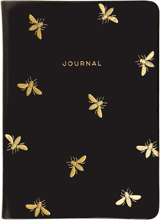 WORLD TRAVELER Eccolo Gold Bees Writing Journal, 256 Lined Page Notebook, Faux Leather Soft Cover, 5x7