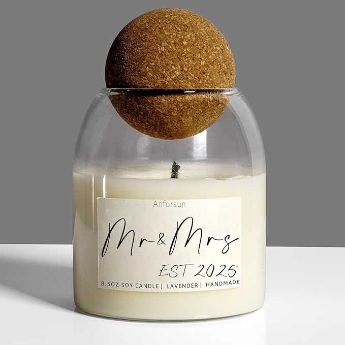 Wedding Gifts for Couples 2025, Bridal Shower Gifts for Couples Husband Wife, Newlywed Mr and Mrs - 8.50oz Soy Wax, Long-Lasting 60-Hours，Lavender