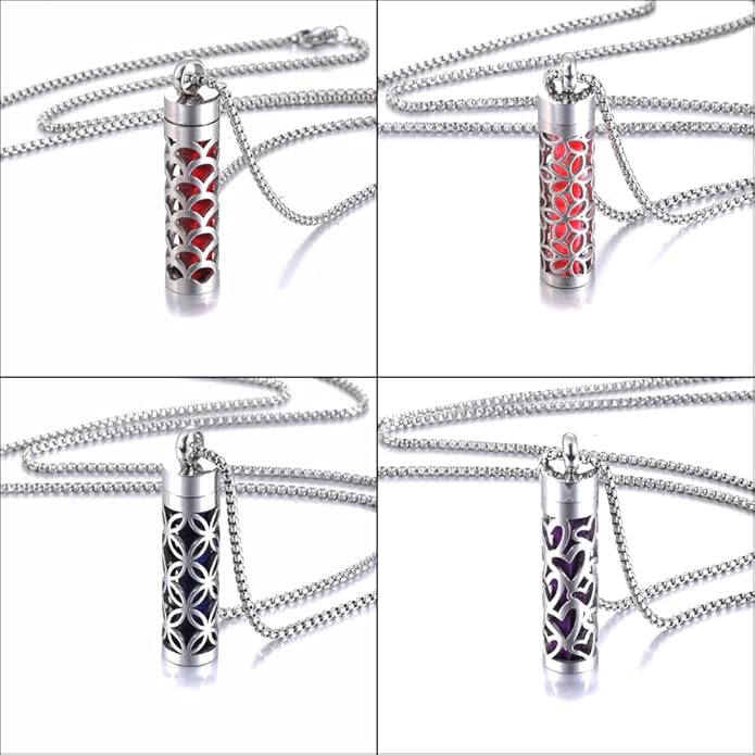 H&PY 2PCS/lot Essential Oil Necklace for Women, Aromatherapy Pendant Necklace 316L Stainless Steel Diffuser Necklace, Essential Oil Jewelry Gift for Men Women, Couple fragrance necklace