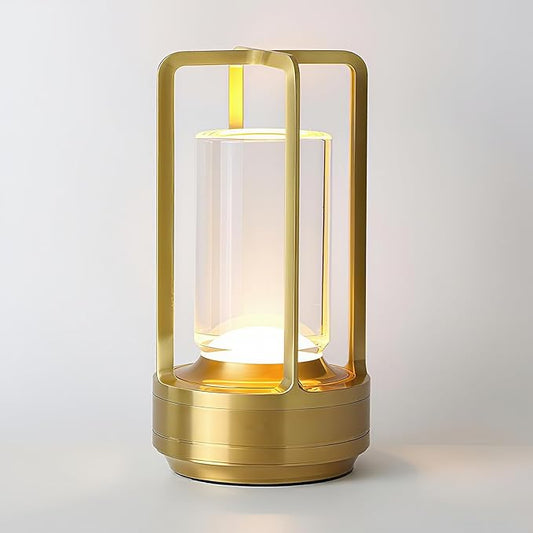 Crystal Lantern Lamp – 4000mAh Rechargeable Battery Operated Cordless Crystal Table Lamp with 3 Colors, Portable Desk Lamp for Indoor & Outdoor Patio, Camping, Restaurant (Gold)