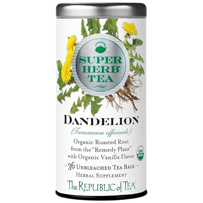 The Republic of Tea — Organic Dandelion SuperHerb Tea Tin, 36 Herbal Tea Bags, Naturally Caffeine-Free