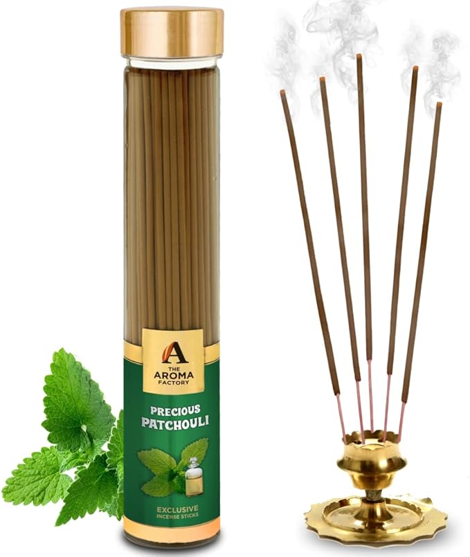 The Aroma Factory Agarbatti, Luxury Precious Patchouli Incense Sticks, Low Smoke & Zero Charcoal, Premium, Fresh, & Fruity Fragrance for Home, Meditation, 100g X 1Bottle Pack