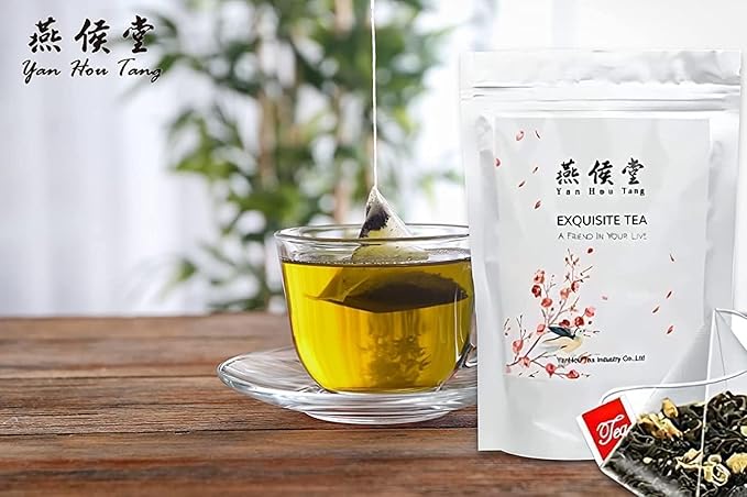 EILIN Jasmine Tea Bags Green Tea Loose Leaf Tea Flower Petal - Floral Aroma Taste Decaffeinated 50 Counts x 3 Grams Triangles