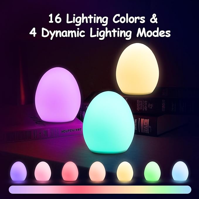 Baby Night Light, Rechargeable Egg Nightlight for Baby Nursery, Cute Silicone Night Light with Remote, 16 Colors RGB Timer, Portable Egg Lamp for Nursery and Kids Room