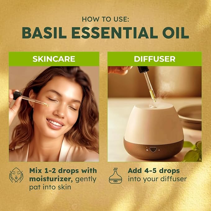 KUKKA Basil Essential Oils - 4 Fl Oz - for Hair, Skin, Diffuser, Aromatherapy & DIY Soap Making Scent