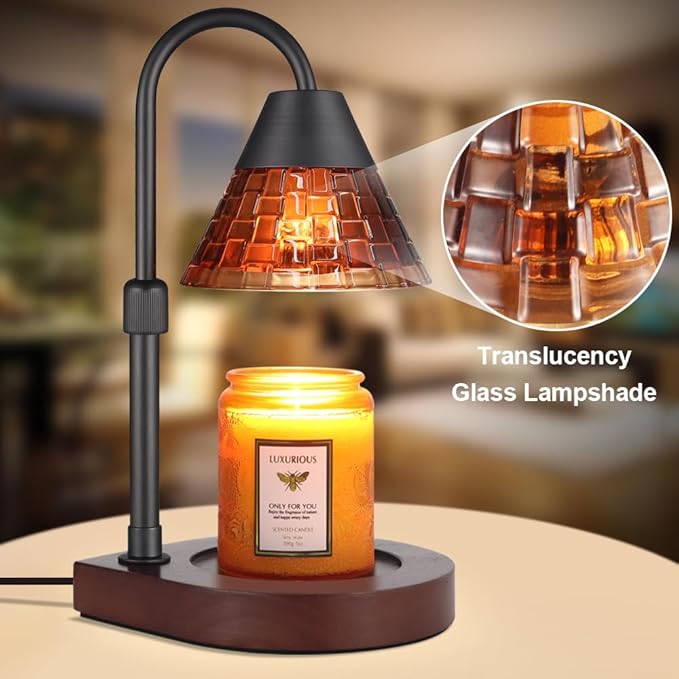 Candle Warmer Lamp with Timer, Dimmable Electric Candle Warmer Melter for Scented Candles Top-Down Melting,Home Decor Mothers Day Birthday Gifts for Women Mom Grandma(Brown Glass)
