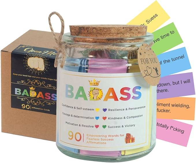 Badass Affirmation Jar, 90 Daily Affirmation Jar for Women, Positive Affirmation Cards, Motivational Cards, Daily Affirmations, Words of Affirmation, Badass Gifts For Women