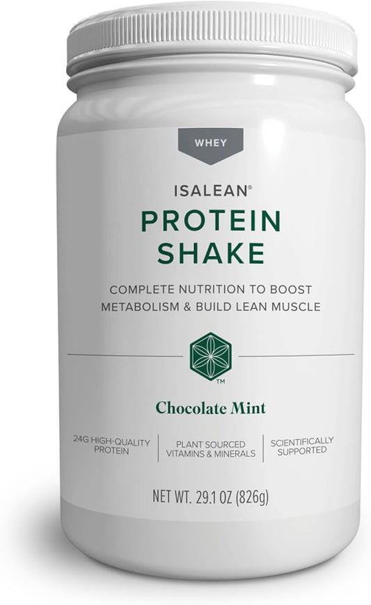 IsaLean Protein Shake - Complete Superfood Meal Replacement for Maintaining Healthy Weight and Lean Muscle Growth with 24 Vitamins and Minerals - 29.1 oz - 14 Meal Canister (Chocolate Mint) - Canister