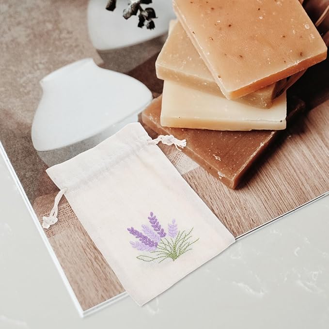 Amosfun Lavender Sachet Bags: 10pcs Cotton Drawstring Bags Empty Perfume Pouches Drawstring Sachets Small Jewelry Pouch Wedding Favor Bag for Lavender Buds