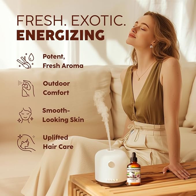 KUKKA Lemongrass Essential Oils - 4 Fl Oz - for Hair, Skin, Diffuser, Aromatherapy & DIY Soap Making Scent