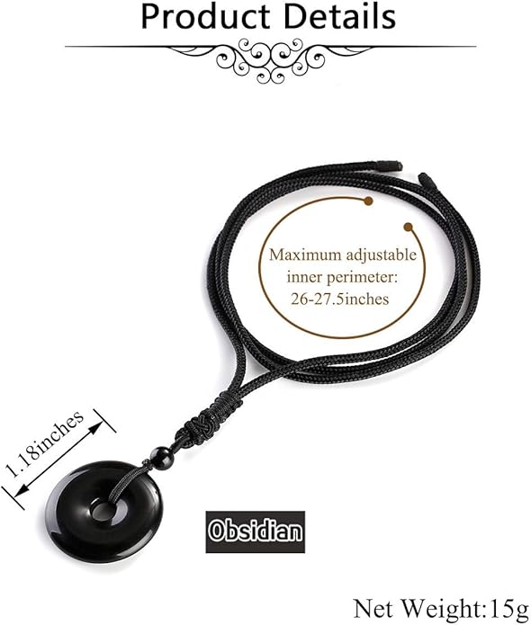 Jovivi 30mm Circle Donut Healing Crystals Necklace Natural Semi-Precious Chakra Gemstone Stone Amulet Lucky Coin Donuts Charm Protection Quartz Reiki Pendant Necklace for Men Women Adjustable Rope