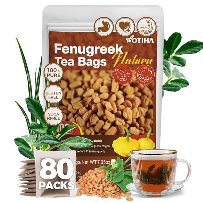 WOTIHA-Natural Fenugreek Tea 200g. 80 Herbal Tea Bags.Non-GMO • Additive-Free • Caffeine-Free • Sugar-Free • Vegan
