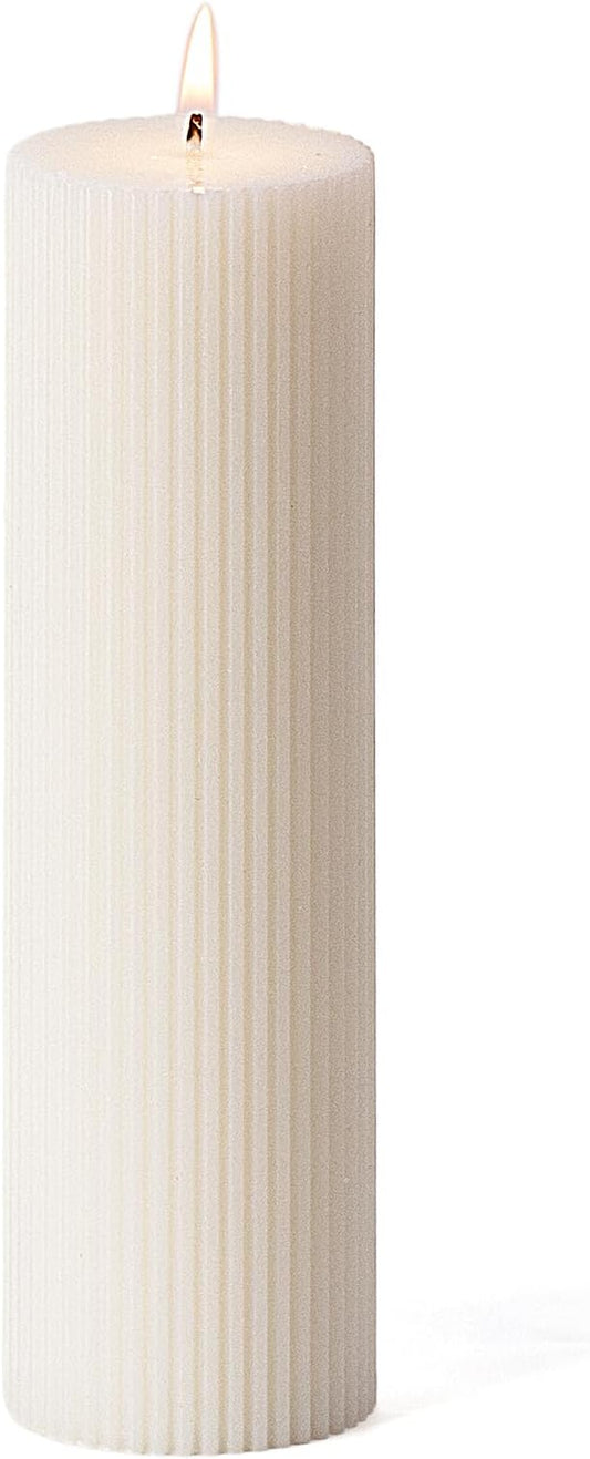 KONNI White Pillar Candles 2.4 x 7.9 inch Unscented Pillar Candle Bulk, Long Burning Candles, Smokeless Dripless Large Round Gear-Shaped Candle for Wedding, Home Decoration, Party, Spa, Dinner