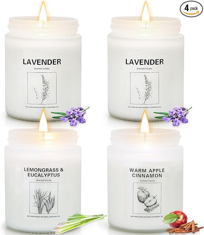 Candles Clearance, 4 Pack Candles for Home Scented, Stress Relief Gifts for Women, 28 oz Lavender Candle Gifts Set for Women Birthday, Valentine's Day, Mother's Day, Anniversary Candle Gift