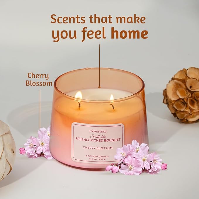 Folkulture Scented Candle | 8.81 Oz - Cherry Blossom Candles for Home Scented | Soy Candle or Non Toxic Candles for Relaxing | Long Lasting Pink Candle for Relaxation Gifts for Women