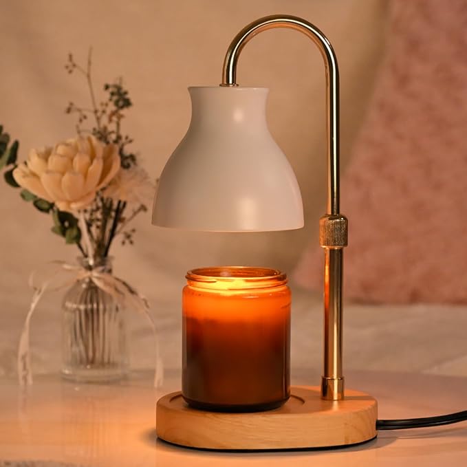 SOKCVSEA Candle Warmer Lamp - Candle Lamp Warmer Diamond Height Adjustable, Birthday Gifts for Mom Women, House Warming Gifts New Home Decor, Wax Melt Warmer with 2 Bulbs White Gold