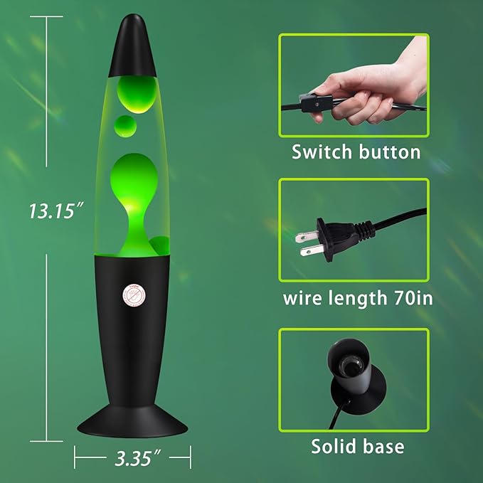 Green Magma Liquid Motion Lamp with Black Base, Mood Lamps for Adults Kids and Boys as Night Light, Glitter Lamps Decoration for Christmas Thanksgiving Day